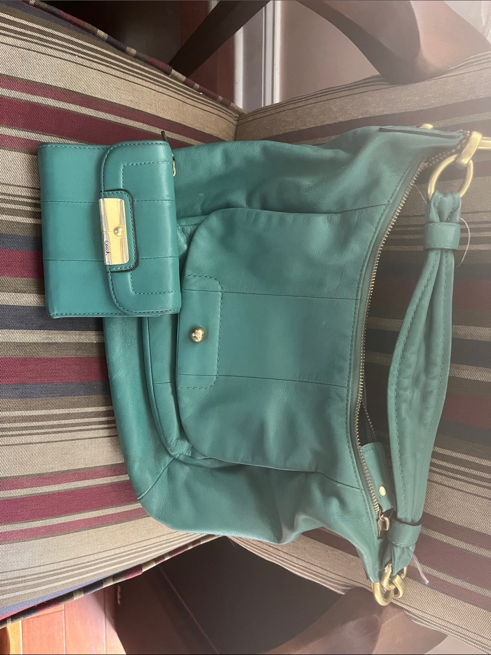 Coach Teal Leather Shoulder Bag with Matching Wallet